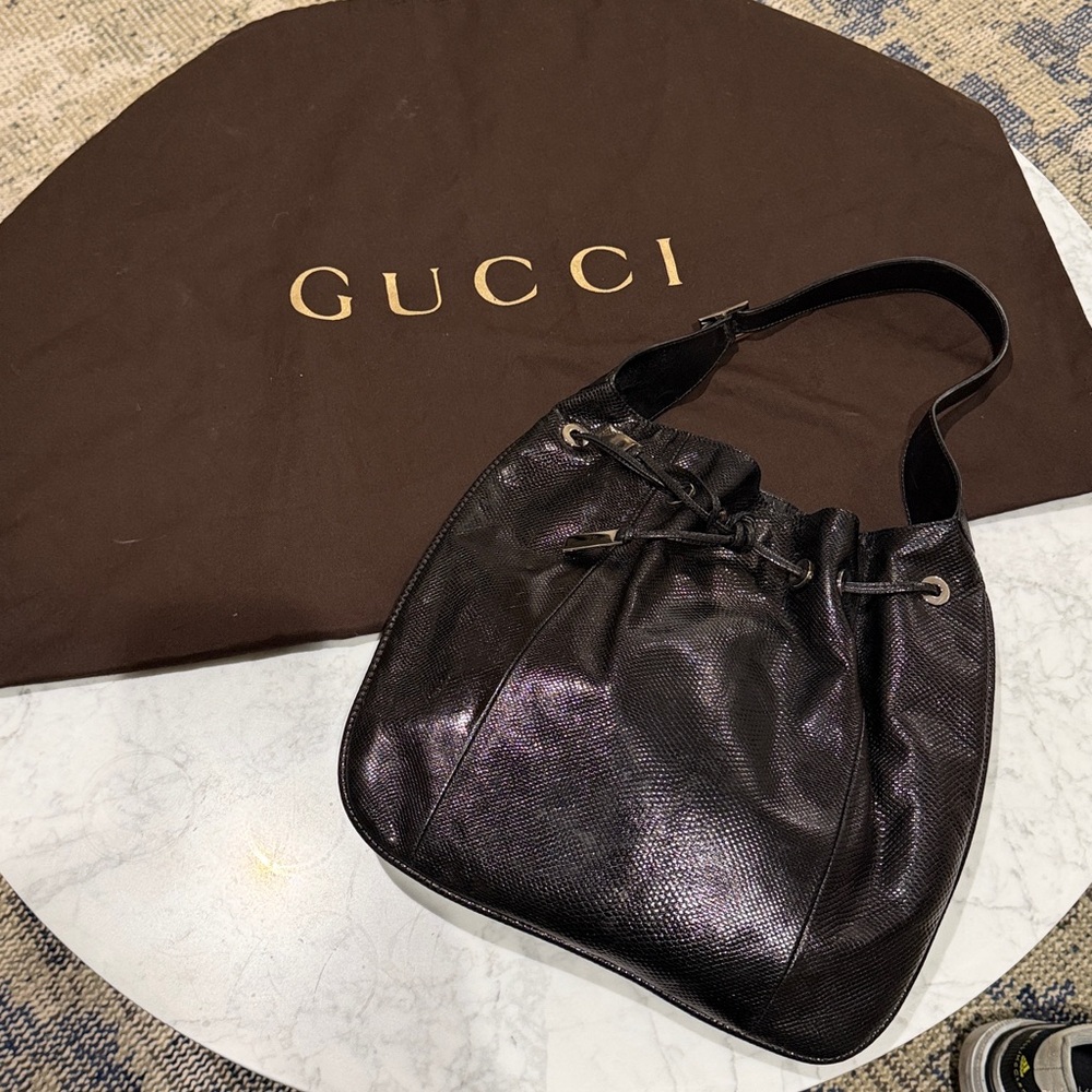 Gucci Genuine Black Snakeskin Shoulder Bag